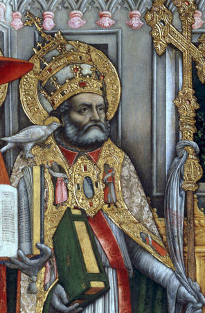 Detail of a fifteenth century painting of Gregory I, the pope who sent St Augustine to England to spread Christianity.
